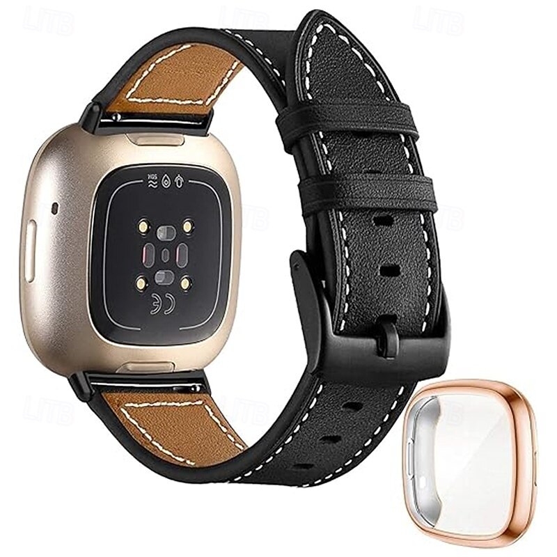 Smart Watch Band Compatible with Fitbit Fitbit Versa Lite Versa 4, Sense 2, Versa 3, Sense Fitbit Versa 2 Leather Smartwatch Strap with Case Adjustable Women Men Sport Band Replacement  Wristband3