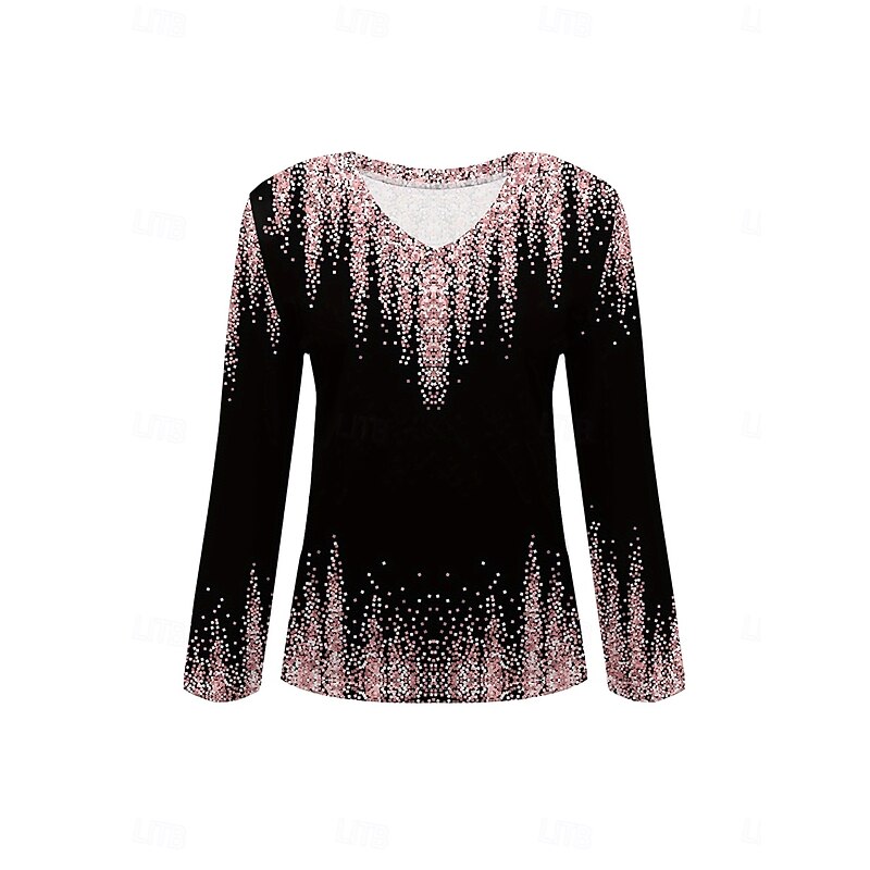 Women's T Shirt Ombre Graphic Abstract Vintage Stylish Classic Long Sleeve V Neck Regular Tops Daily Print Pink Spring Fall Winter3