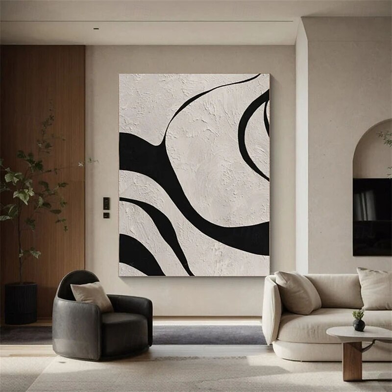 Hand painted 3D Textured White Abstract Painting on Canvas 3D Textured white black oil painting Wall Art Modern Canvas Art Living Room Decor pattle knife oil painting Home Decor Hotel Art2