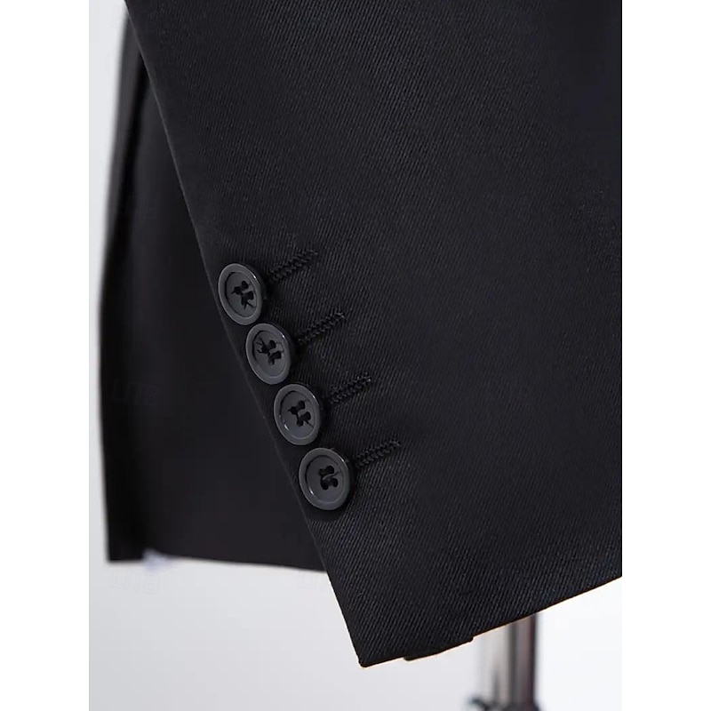 Men's Wedding Business Party Suits Notch Lapel Black Casual Formal Solid Colored Tailored Fit 2 Piece Single Breasted Two-buttons3