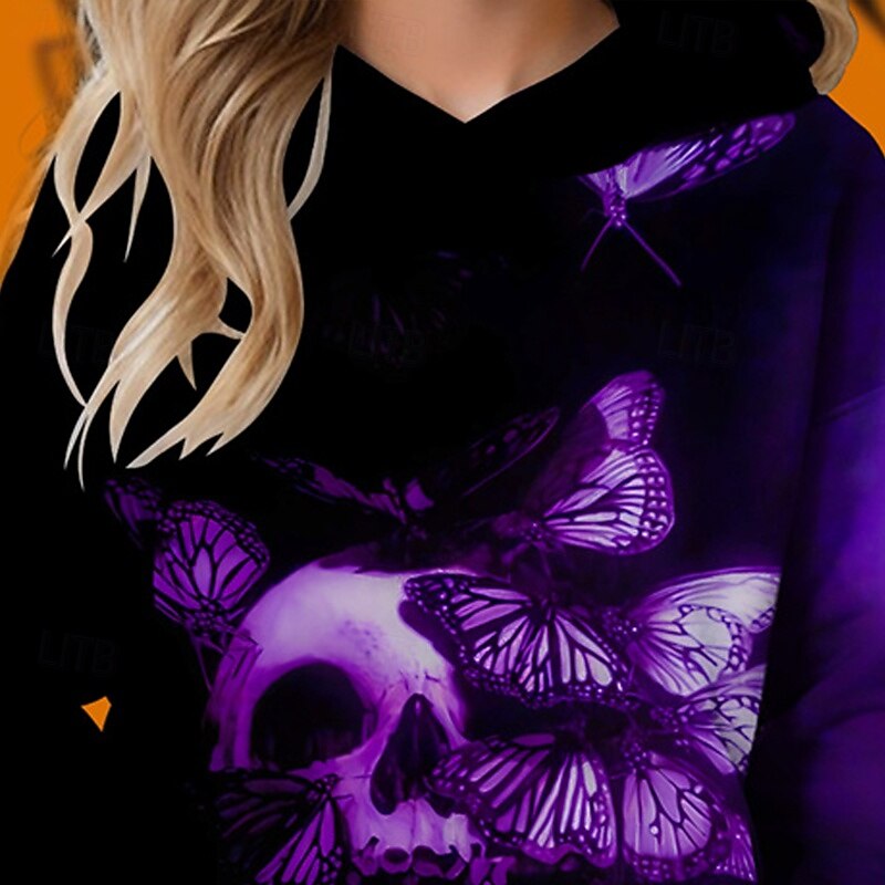 Halloween Girls' 3D Skull Hoodie Long Sleeve Fall Winter Fashion Adorable Basic Kids 4-12 Years Hooded Outdoor Casual Daily Regular Fit2