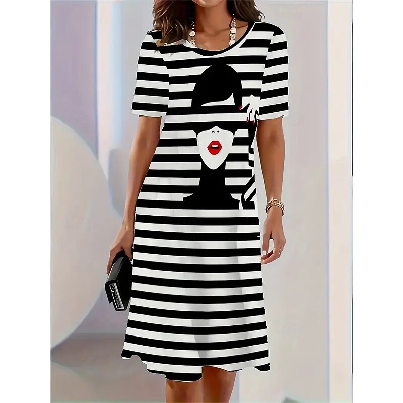 Women's Midi Dress T Shirt Dress Tee Dress Shift Dress Summer Dress Casual Formal Daily Regular Fit Floral Abstract Short Sleeve Crew Neck Black White Dark Red Summer Spring3