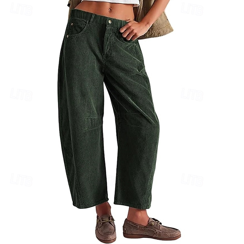 Women's Corduroy Pants Slacks Straight Streetwear Casual Full Length Natural Plain Rivet Zipper Comfortable Street Holiday Daily Wear Black Pink Dark Gray Green Fall Regular Fit4