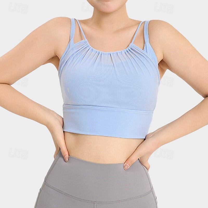 Women's Yoga Tank Tops Sports Bra Underwear Medium Support Breathable Mesh Paded Solid / Plain Color Sport Activewear Black White Tennis Workout Athletic3