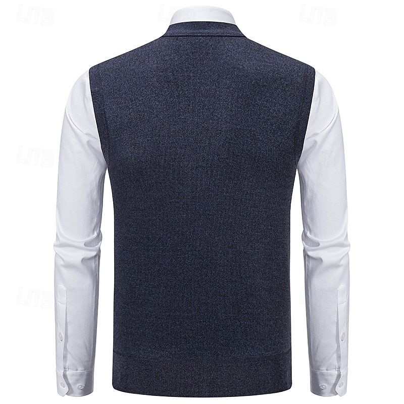 Men's Sweater Sweater Vest Dress Sweater Cardigan Sweater Knit Sweater Ribbed Knit Regular Tops Knitted Ribbed Plaid V Neck Fashion Shawls Business Casual Clothing Apparel Fall Winter Navy Blue Light4
