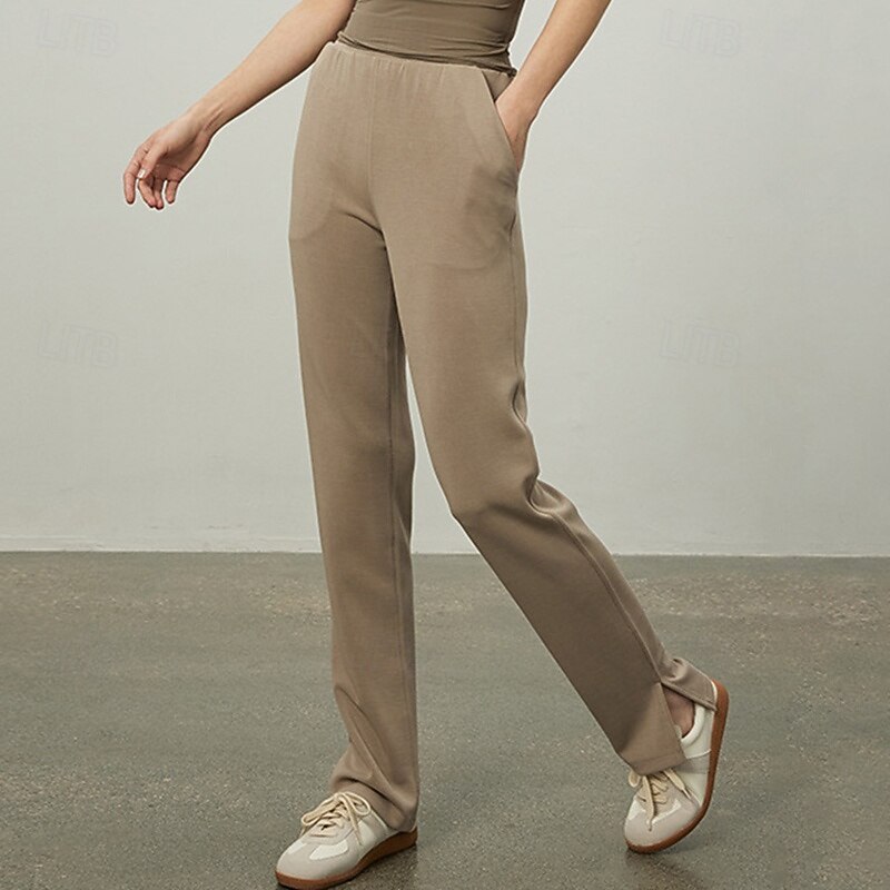 Women's Yoga Pants Staright Leg Pants with Pockets Gym Athletic Sports Bottoms Solid Color Black White Green Spandex Sports Activewear Slim2