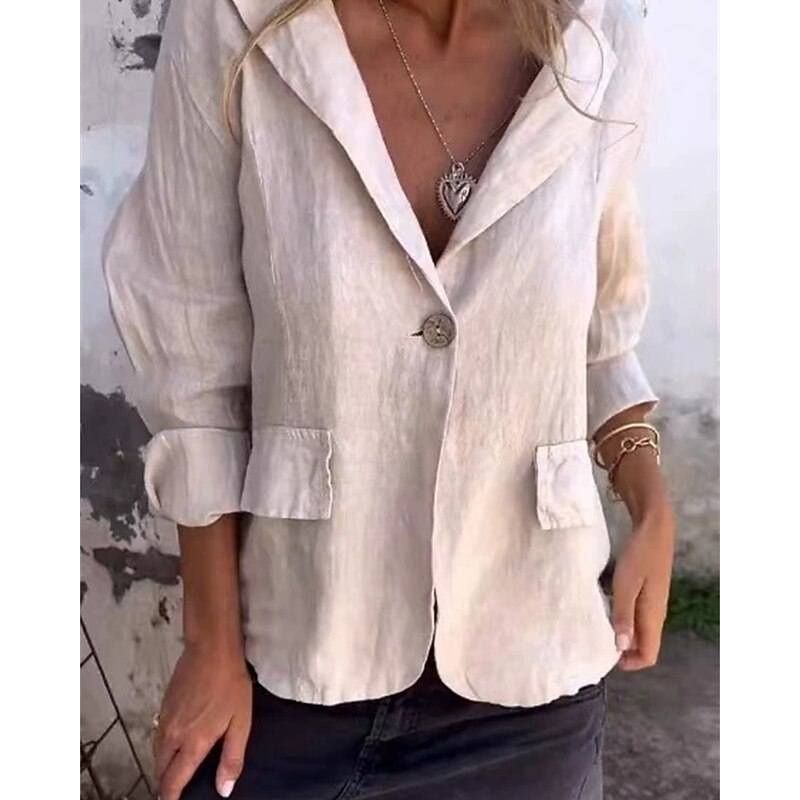 Women's Blazer Warm Comfortable Pocket Buttons Fashion Outdoor Plain Going out Weekend Single Breasted Regular Turndown Regular Fit Long Sleeve Outerwear Pink Blue Purple Fall2