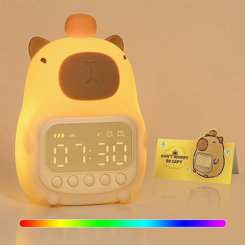 Alarm Clock with Night Light for Kids 7 RGB Color Cute Alarm Clocks for Bedrooms Ok to Wake Clocks Silicone Animal Tabletop Lamp for Teen Girls Boys
