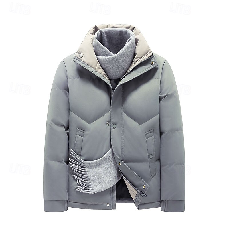 Men's Jacket Casual Jacket Outdoor Vacation Warm Zipper Pocket Fall Winter Plain Fashion Streetwear Standing Collar Regular Black Khaki Gray Jacket