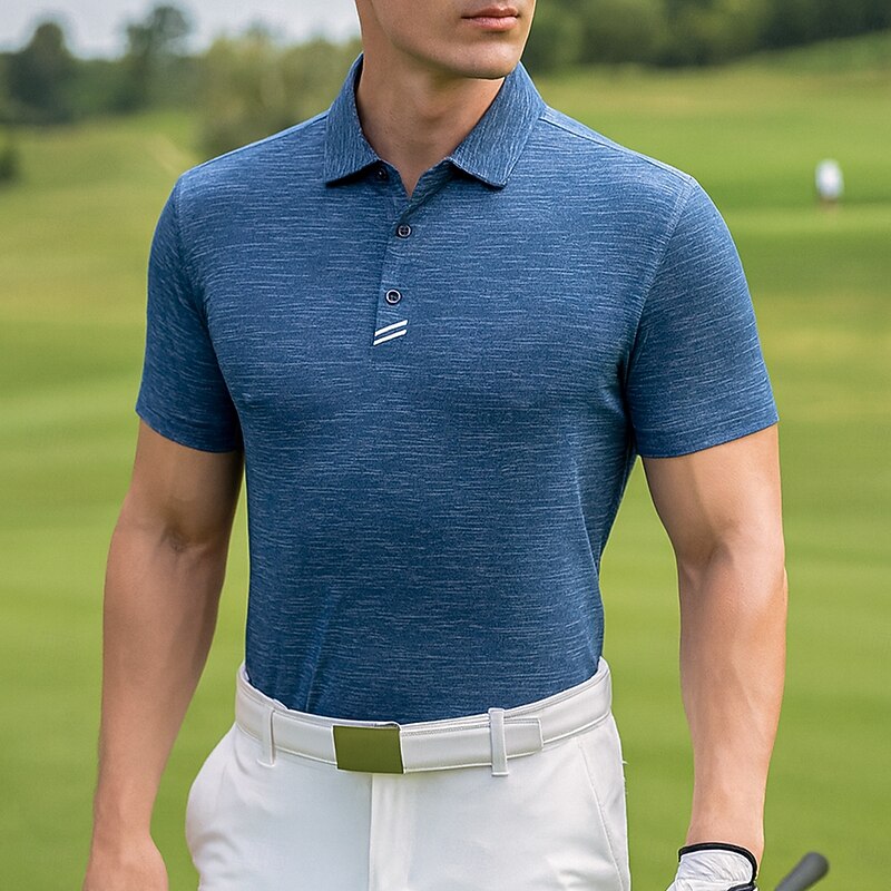 Men's Sports Polo Shirts Golf Shirt Casual Sports Lapel Short Sleeve Fashion Basic Plain Textured Buttons Summer All Seasons Regular Fit Navy Blue Sports Polo Shirts3