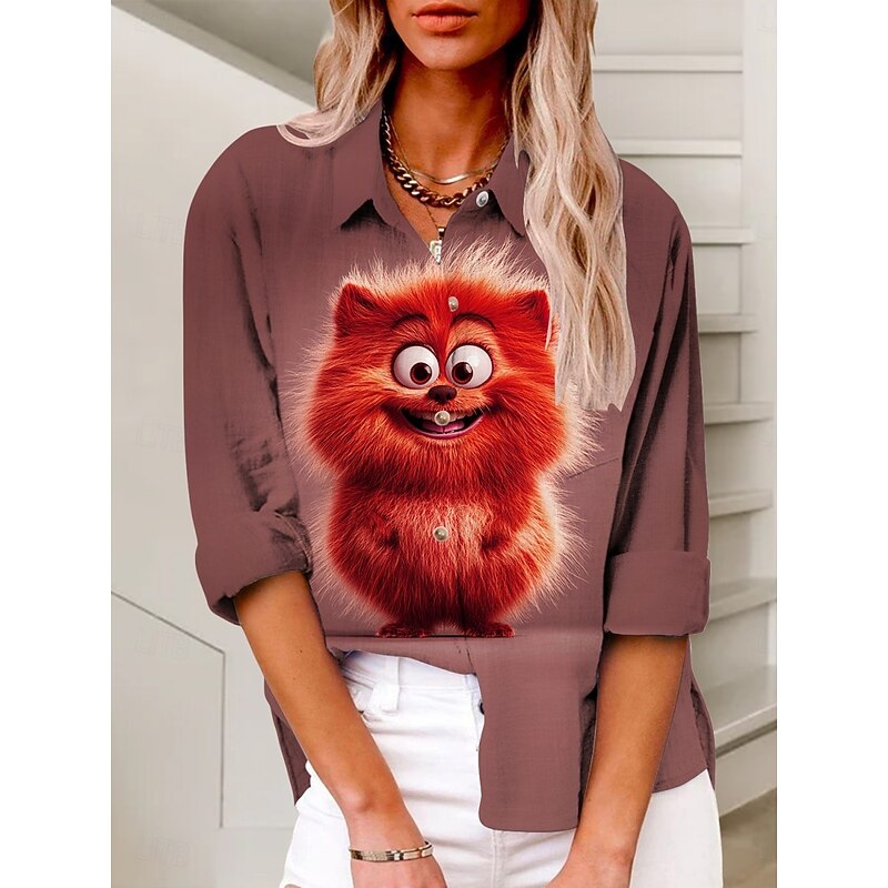 Women's Shirt Graphic Active Daily Stylish Long Sleeve Shirt Collar Regular Tops Daily Holiday Buttons Print Red Purple Brown Summer Spring Fall