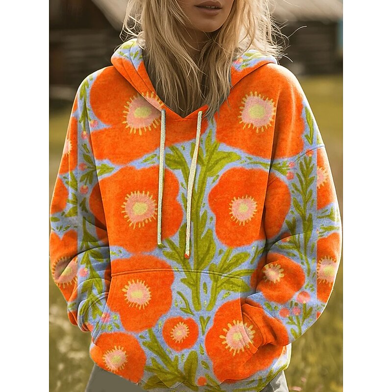 Women's Pullover Hoodie Sweatshirt Graphic Rainbow Casual Boho Long Sleeve Hooded Regular Tops Street Dailywear Print Front Pocket Pink Orange Green Fall Winter3