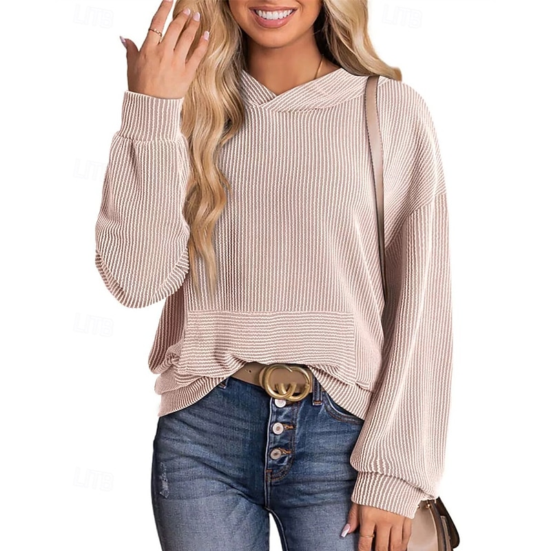 Women's Pullover Hoodie Sweatshirt Plain Streetwear Casual Long Sleeve Hooded Regular Tops Street Holiday Pocket Black Dark Green Army Green Beige Coffee Fall Winter