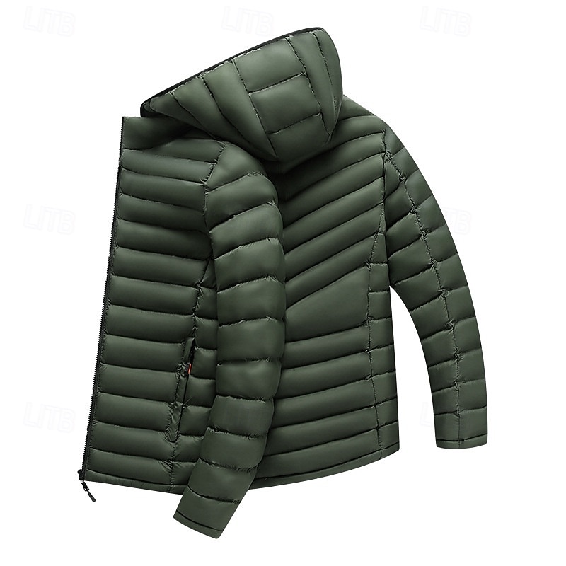 Men's Winter Coat Puffer Jacket Padded Jacket Pocket Polyster Vacation Daily Wear Date Regular Fashion Casual Comfortable Thermal Warm Winter Solid / Plain Color Black Blue Army Green Puffer Jacket