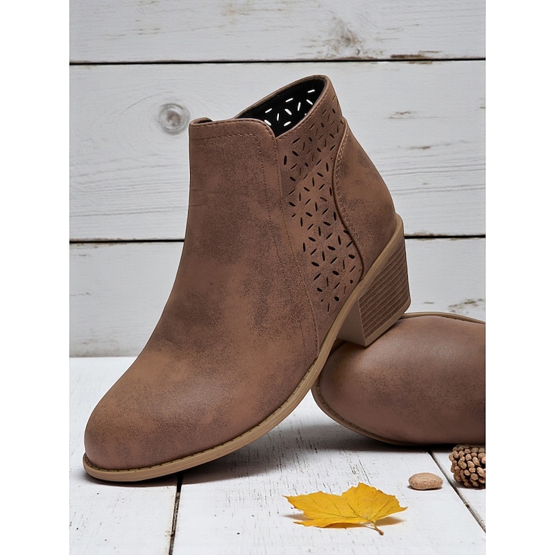 Women's Ankle Boots with Cutout Design – Casual Low Heel Short Booties for Fall Fashion, Work and Weekend Outings4