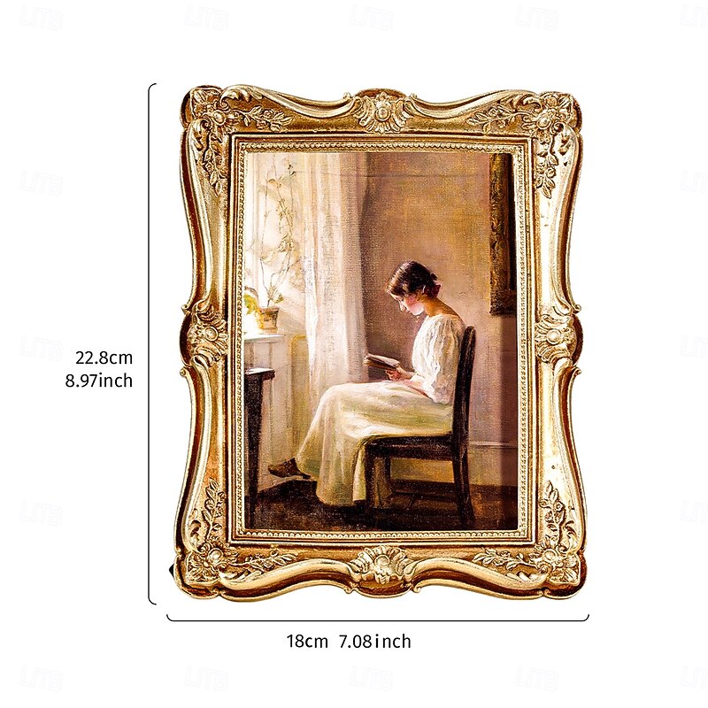 Vintage Baroque Style Resin Photo Frame – Ornate 3D Embossed Gold Picture Frame for Tabletop Display, Horizontal & Vertical Desktop Decor for Bedroom, Office, Living Room3