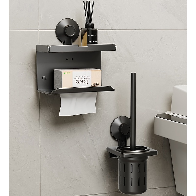 Toilet Brush and Holder, Paper Towel Holder, Suction Cup Bath Hardware Set,  Bathroom Accessories Wall-Mounted