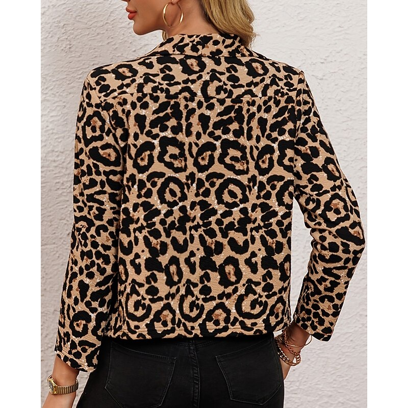 Women's Blazer Comfortable Print Fashion Outdoor Leopard Going out Casual Daily Weekend Cardigan Short Lapel Regular Fit Long Sleeve Outerwear Brown Spring Fall3