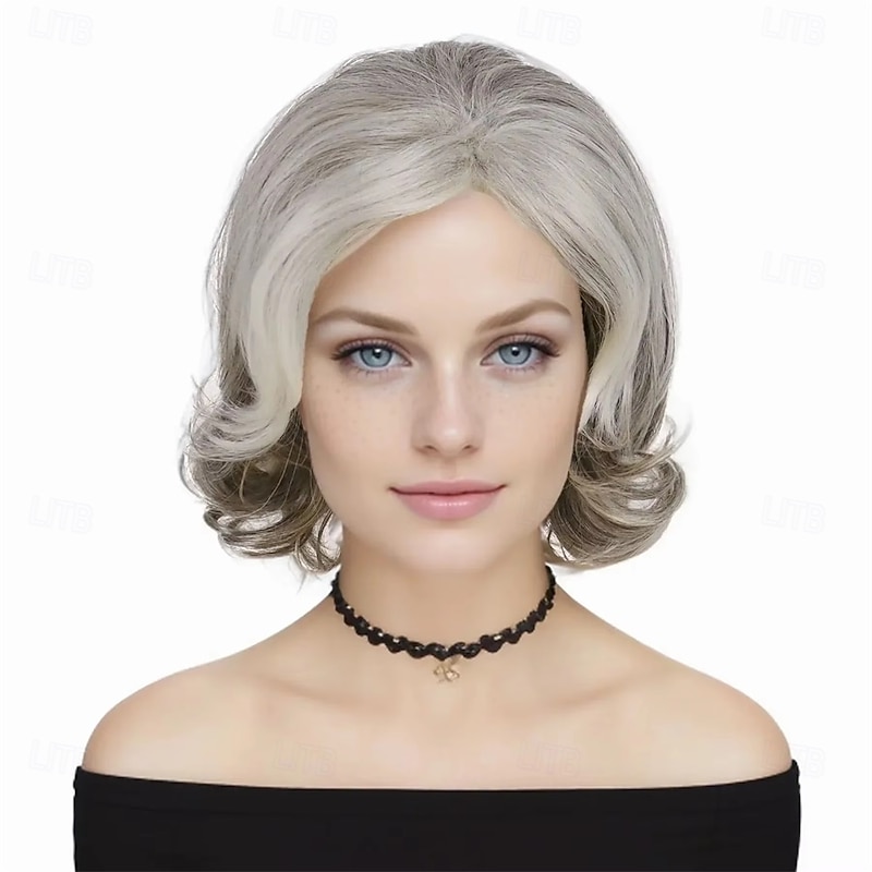 Women’s Silver Grey Short Layered Bob Wig Natural Looking Realistic Synthetic Hair Heat Resistant Side Part Elegant Daily Wear Fashion Style2