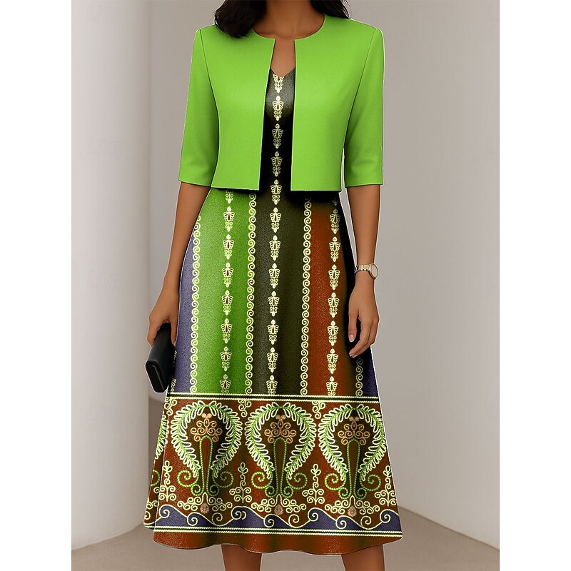 Women's Dress Set A Line Dress Summer Dress Elegant Casual Graphic Paisley Print Midi Dress Half Sleeve V Neck Formal Vacation Yellow Blue Purple Spring Fall Regular Fit4