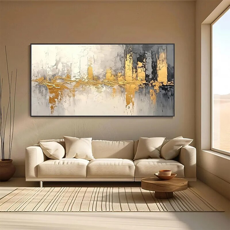 Handmade Oil Painting Canvas Wall Art Decoration Modern Gold Abstract Urban Architecture for Living Room Home Decor Rolled Frameless Unstretched Painting3