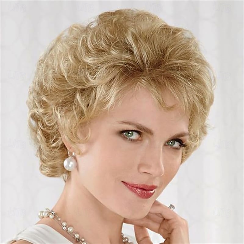 Short Fluffy Blonde Wigs for Women Natural Looking Synthetic Short Curly Cosplay Hair Wig