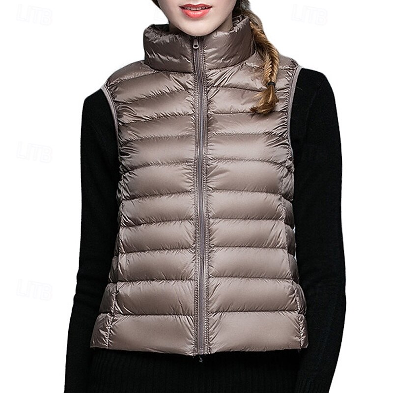 Women's Vest Warm Comfortable Zipper Pocket Fashion Outdoor Plain Going out Weekend Zipper Regular Stand Collar Regular Fit Sleeveless Outerwear White Red Purple Fall Winter2