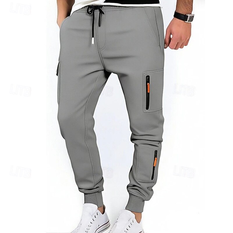 Men's Sweatpants Joggers Tactical Pants Trousers Cargo Sweatpants Drawstring Pocket Elastic Waist Plain Moisture Wicking Breathable Full Length Outdoor Daily Running Fashion Streetwear Black White2