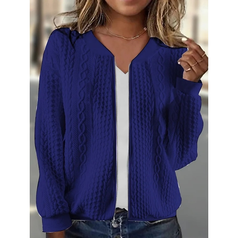 Women's Casual Jacket Comfortable Breathable Zipper Casual Plain Vacation Street Casual Daily Wear Zipper Short Stand Collar Regular Fit Long Sleeve Outerwear Light Blue Black White Spring Fall4