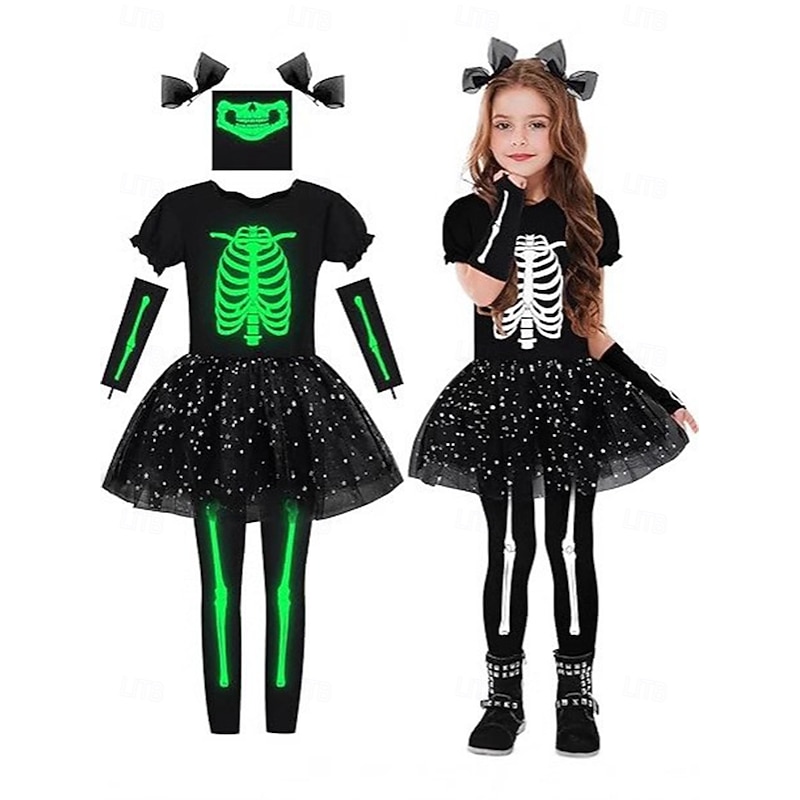 Skull Skeleton Halloween Costume Jumpsuit Bodysuits Glow in the Dark Horror Scary Costume Kid's Girls' Halloween Carnival Performance Party Easy Halloween Costumes Dress Up