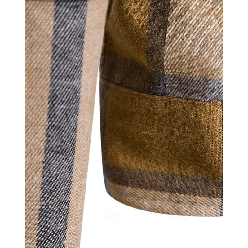 Men's Shacket Shirt Jacket Winter Jacket Plaid Vacation Daily Wear Black Red Blue Khaki Long Sleeve Hooded Fall Winter Clothing Apparel Drawstring4