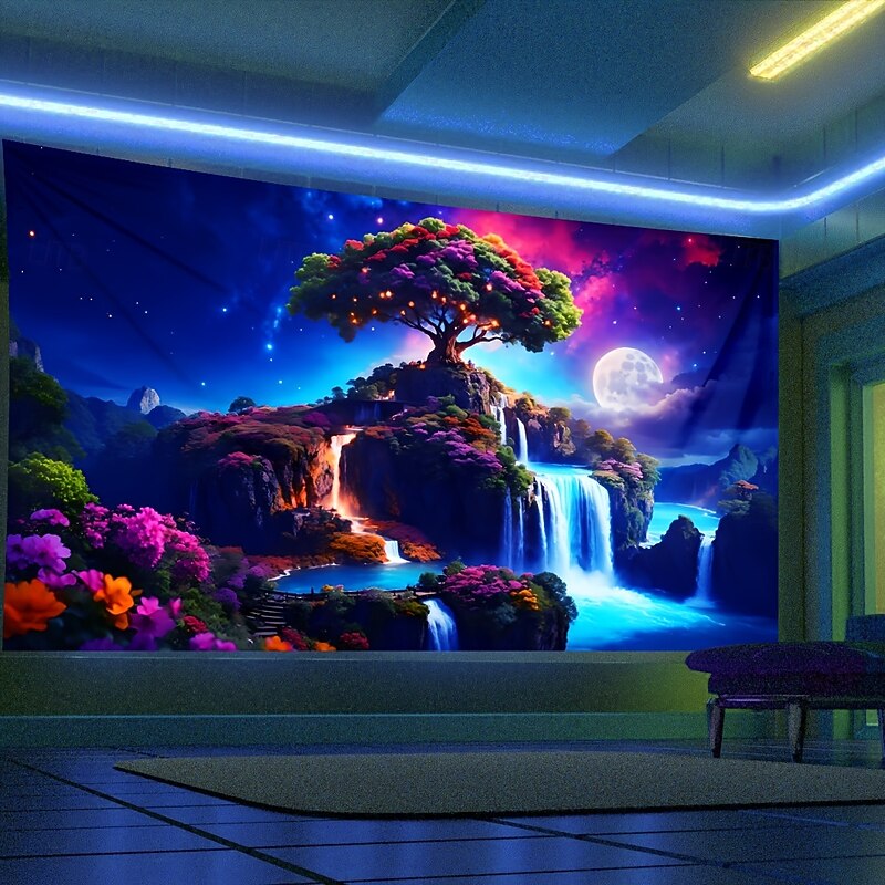 Cyberpunk Tokyo Street Blacklight Tapestry – Neon City Nightscape Glow in the Dark Wall Hanging for Gaming Room or Dorm2