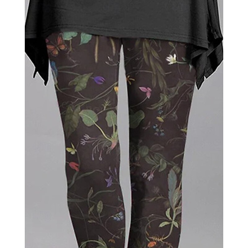 Women's Pants Trousers Leggings Cozy Leggings Streetwear Casual Full Length High Waist Floral Elastic Waist Print Breathability Comfortable Stretchy Vacation Street Daily Wear Green Summer Spring Fall2