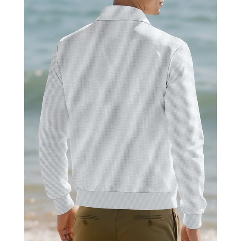 Men's Lightweight Jacket Waffle Jacket Casual Jacket Vacation Daily Breathable Pocket Spring Fall Plain Fashion Classic Lapel Regular Black White Royal Blue Khaki Gray Jacket3