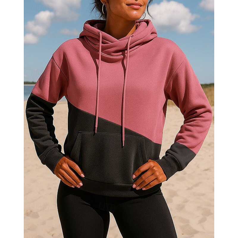 Women's Pullover Hoodie Casual Hoodies Patchwork with Pockets Long Sleeve Top Casual Athleisure Fall Color Block Outdoor Travel Sports Sportswear Activewear Apricot Pink Blue3
