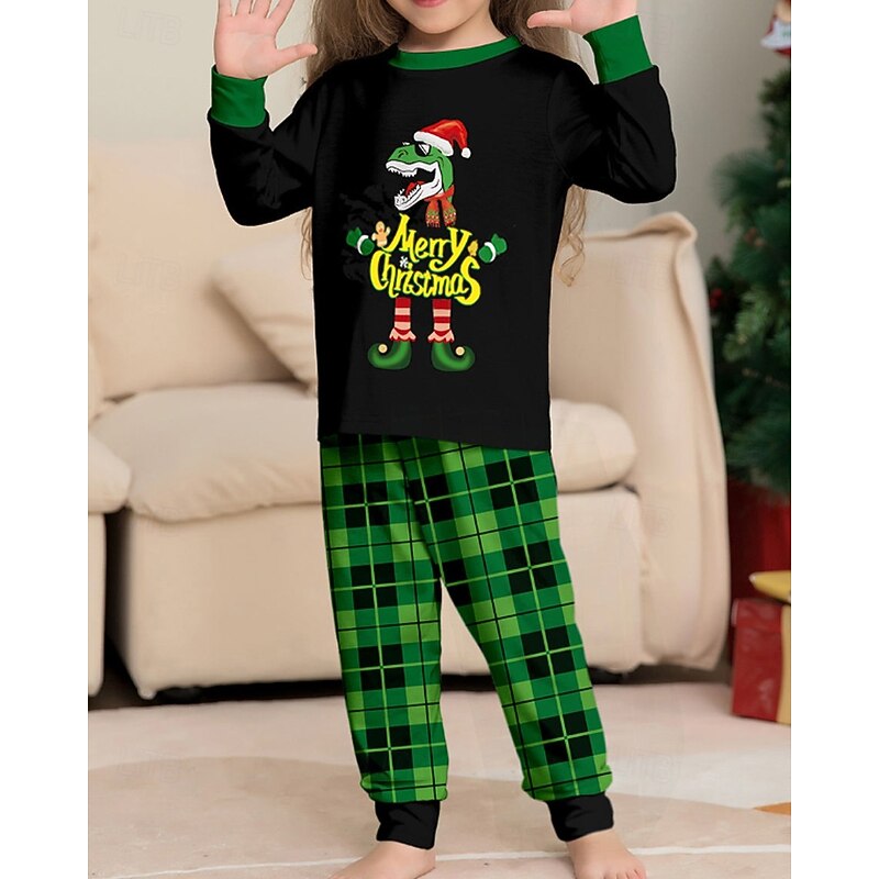 Family Pajamas Christmas Pattern Home Print Black Long Sleeve Active Matching Outfits4