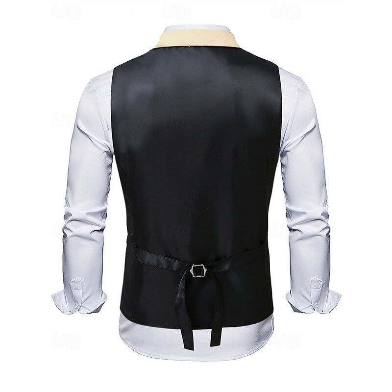 Men's Vest Waistcoat Gilet Vacation Party Business Fashion Casual Spring Fall Pocket Buttons Sequin Polyester Comfortable Plain Single Breasted One-button Lapel Regular Fit Gold Vest3