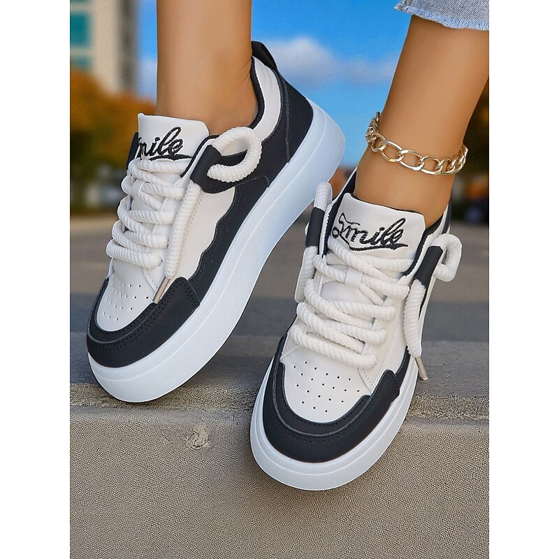 Women's Trendy Black & White Chunky Sneakers - Perfect Back - to - School Shoes for Campus Walks & Class Outfits3