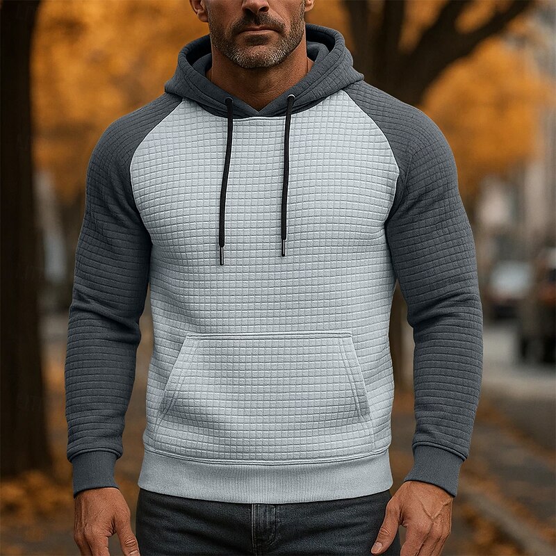 Men's Hoodie Waffle Hoodies Pullover Hoodie Sweatshirt Apricot Black White Burgundy Light Grey Hooded Standing Collar Plain Patchwork Color Block Sports & Outdoor Casual Daily Streetwear Cool
