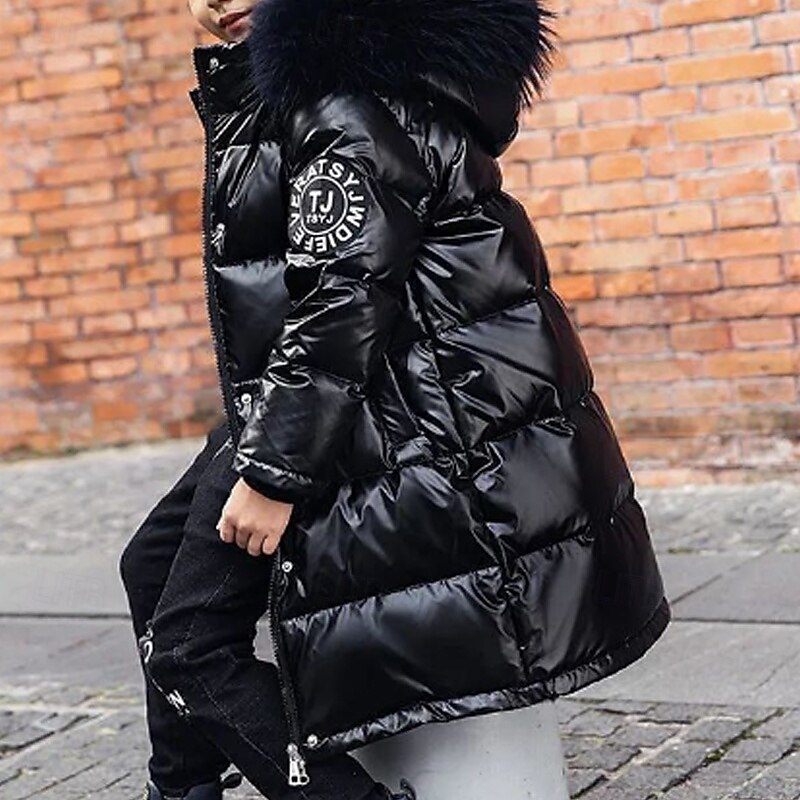 Kids Unisex Down Coat Hoodie Jacket Outerwear Solid Color Long Sleeve Zipper Pocket Coat Outdoor Daily Black Blue Fall Winter 4 years+2