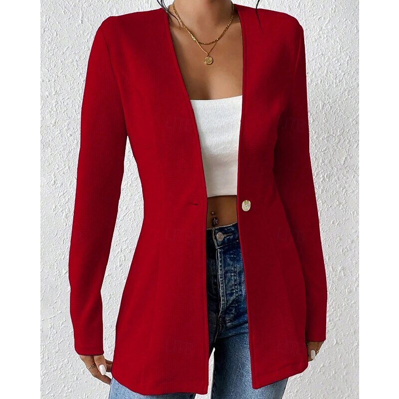 Women's Blazer Comfortable Buttons Fashion Plain Going out Weekend Single Breasted Regular V Neck Regular Fit Long Sleeve Outerwear Black White Wine Fall