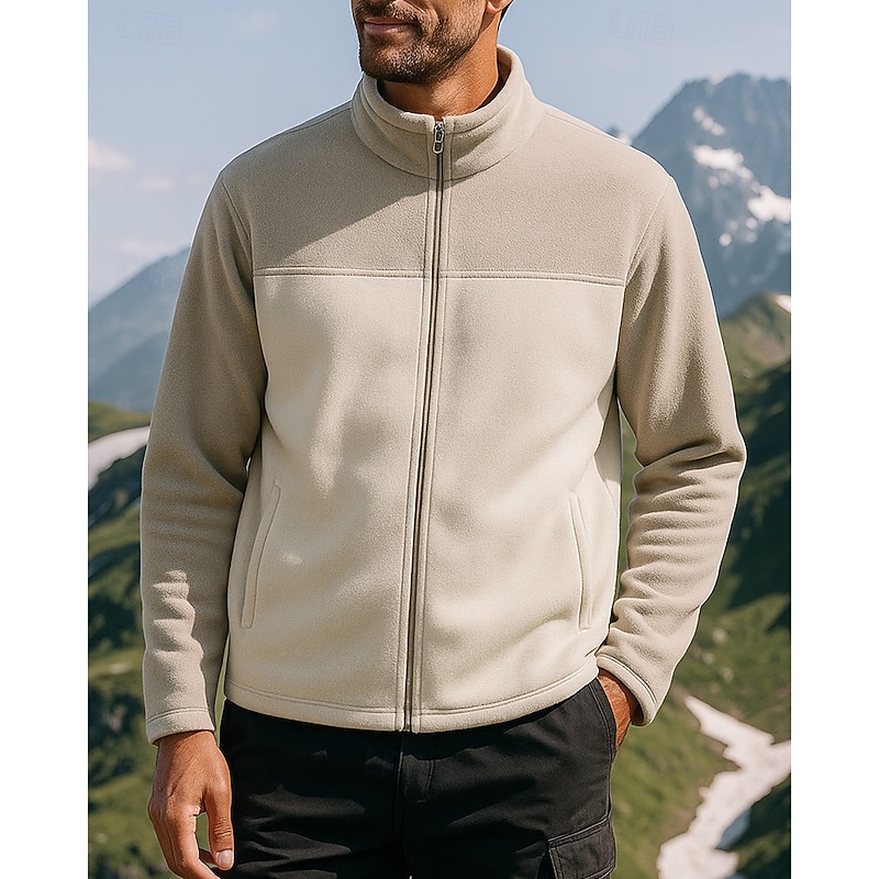 Men's Hiking Jacket Fleece Jacket Outdoor Thermal Warm Hiking Outfits Hiking Clothes Winter Autumn / Fall Top Camping / Hiking / Caving Running Patchwork Green Khaki