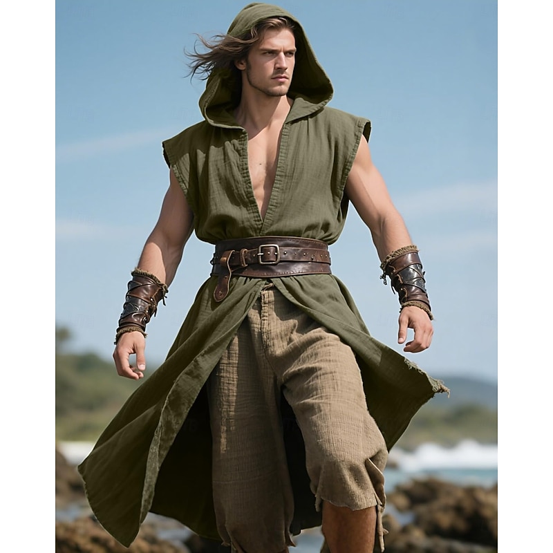 Retro Vintage Medieval Renaissance Vest Tunic Warrior Viking Fancy Dress Men's Viking Halloween Carnival Performance Party LARP Adults Belt All Seasons3