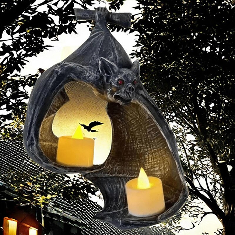 1 Pc 21CM Halloween Bat Wall Tealight Holder Bat Candlestick LED Electronic Candlelight Indoor and Outdoor Gathering Restaurant Ceiling Corner Tree Festival Atmosphere Decorative Light2