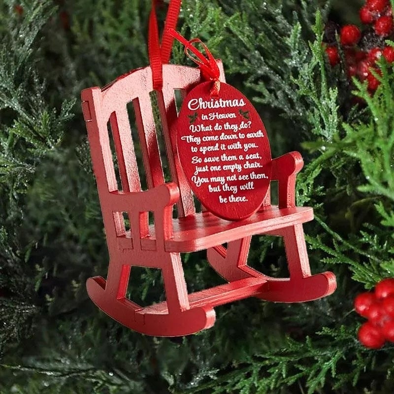 Christmas in Heaven Rocking Chair Ornament Xmas Memorial Decoration, Wooden Mini Rocking Chair Figurine, Cute Handmade Tabletop Desk Decor, Wooden Craft Ornament for Bedroom Holiday Decoration4