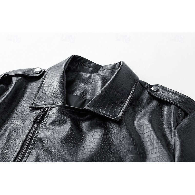 Men's Faux Leather Jacket Motorcycle Jacket Outdoor Casual Windbreaker Vintage Style Front Zip Fall Winter Solid Color Punk Active Short Black White Red Jacket4