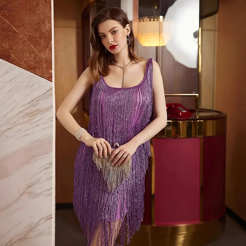 Retro Vintage Roaring 20s 1920s Mini Flapper Dress Dress The Great Gatsby Flapper Girl Fringe Fancy Dress Women's Christmas Halloween Carnival Wedding Evening Party Masquerade Adults Dress3