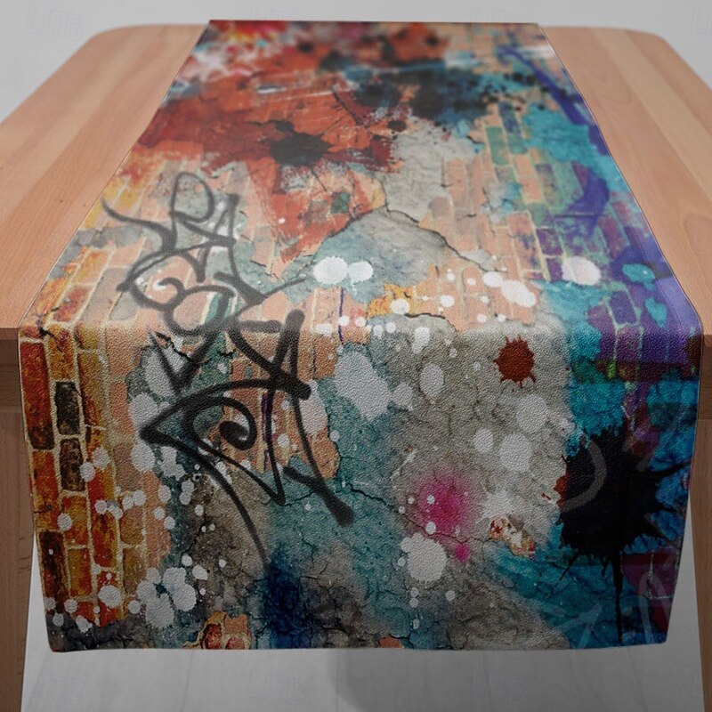 1PC Graffiti Table Runner Table Flag 33x180cm (13x70.5in) - Urban Street Art Printed Rectangular Tablecloth for Restaurant, Banquet, Party, Cafe Decoration Supplies3