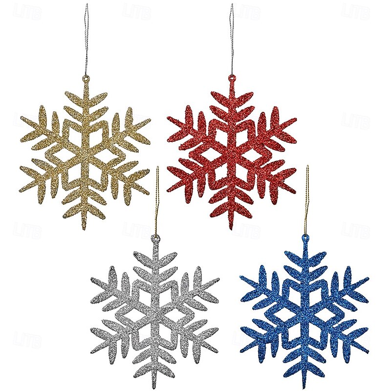 4pcs Christmas Snowflake Hanging Ornaments, Glitter Snowflake Decorations for Tree, 4 Colors, Holiday Scene Decor3