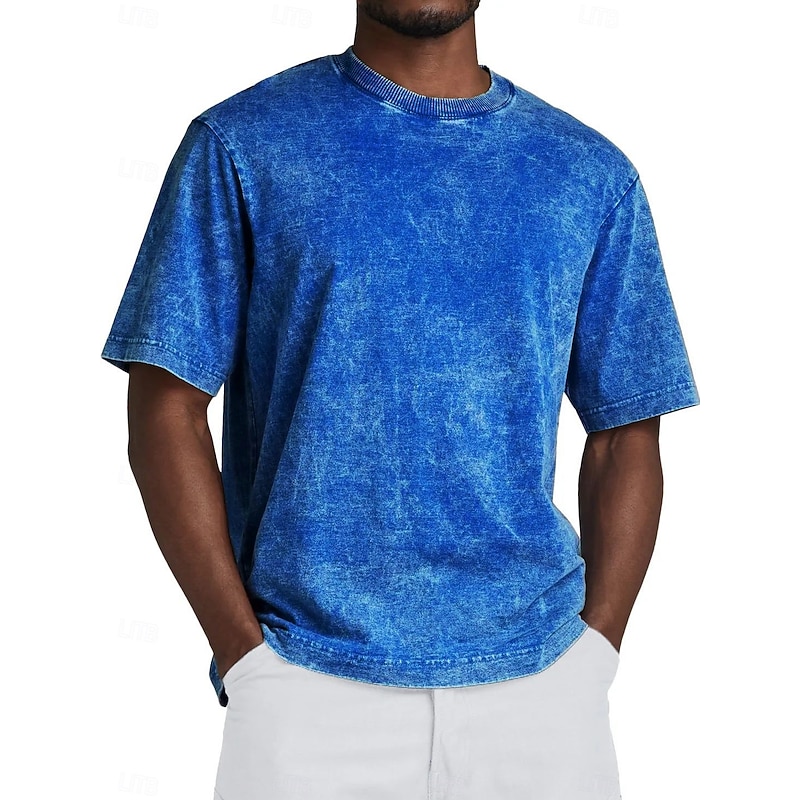 Men's Tee Tee Top Short Sleeve Crewneck Summer Fall Retro Solid / Plain Color Fashion Designer Nostalgic Fashion Vintage Vacation Street Going out Black Light Green Sky Blue Top Tee for Men4